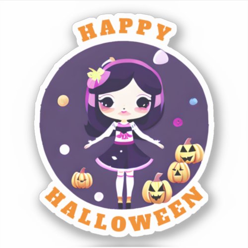 Cute Kawaii Girl with Pumpkins Halloween Sticker