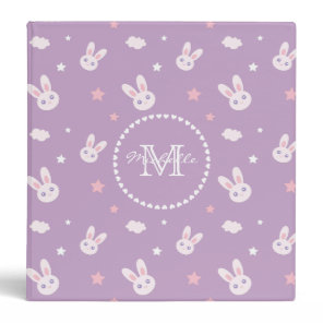 Cute Kawaii Girly Pink Bunny Rabbit Pastel Purple 3 Ring Binder