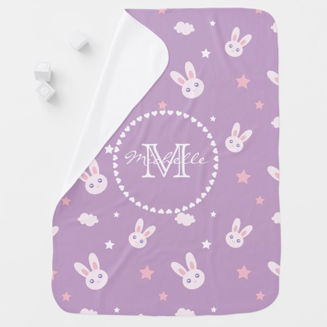 Cute Kawaii Girly Pink Bunny Rabbit Pastel Purple Baby Blanket (In Situ)