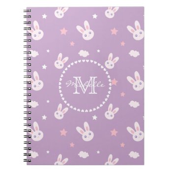 Cute Kawaii Girly Pink Bunny Rabbit Pastel Purple Notebook by littleteapotdesigns at Zazzle