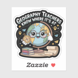Cute Kawaii Globe with Compass – Funny Geography  Sticker