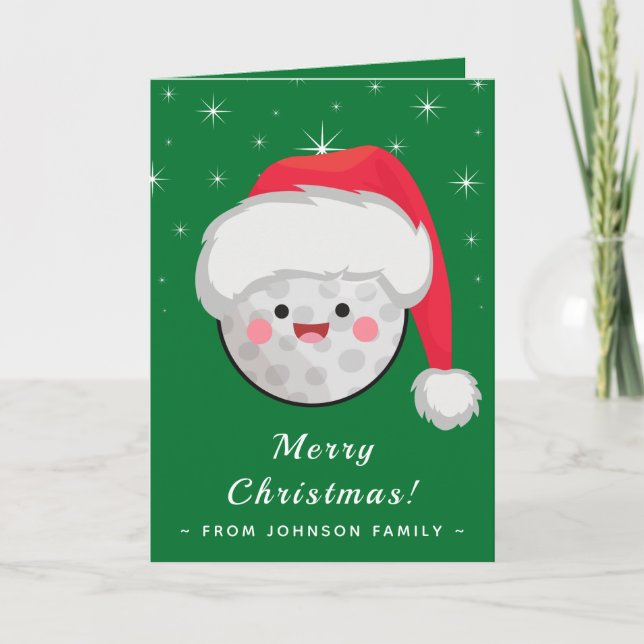 Cute Kawaii Golf Ball Golfing Xmas Theme Green Fun Card (Front)