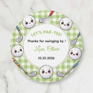 Cute Kawaii Golf Birthday Green Gingham Favor Tags