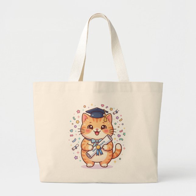 Cute Kawaii Graduation Cat Tote Bag (Front)