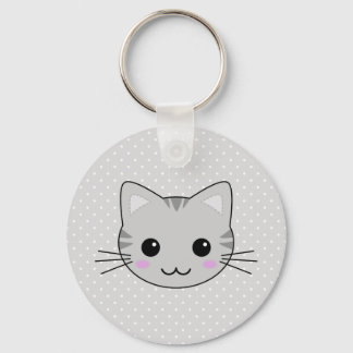 Cute Kawaii Gray Tabby Cat Cartoon Keychain