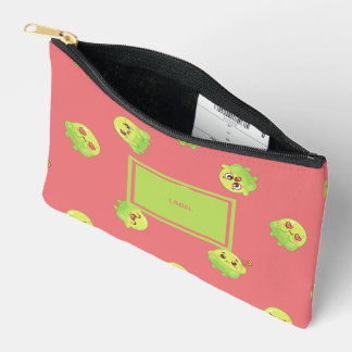 Cute Kawaii Green Blob Emoji Pattern Pink Accessory Pouch