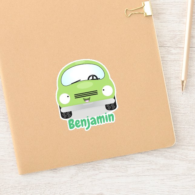 Cute kawaii green car cartoon illustration sticker (Notebook)