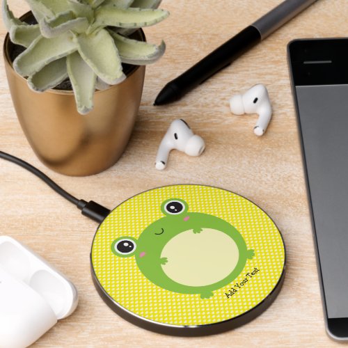 Cute Kawaii Green Frog Personalized Wireless Charger