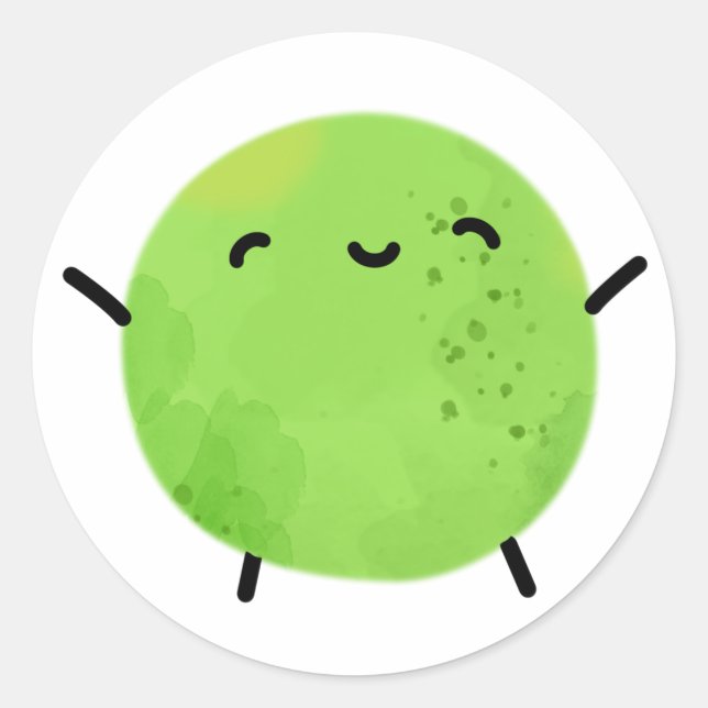 Cute Kawaii Green Pea Classic Round Sticker (Front)