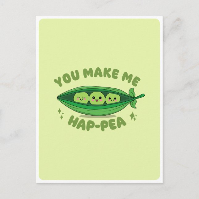Cute Kawaii Green Peas Veggie Food Pun Love Quote Postcard (Front)