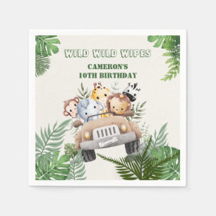 Cute kawaii green wild safari animals party napkins