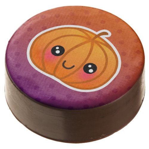 Cute Kawaii Halloween Cartoon Pumpkin Design Chocolate Dipped Oreo