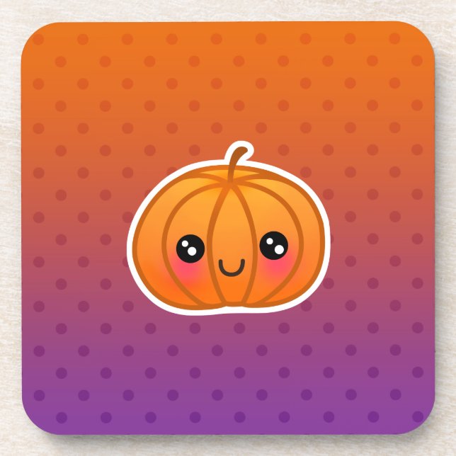 Cute Kawaii Halloween Cartoon Pumpkin Design Drink Coaster (Front)