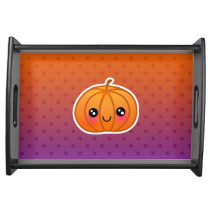Cute Kawaii Halloween Cartoon Pumpkin Design Serving Tray