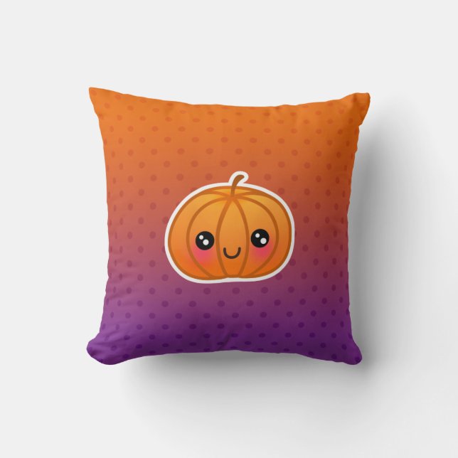 Cute Kawaii Halloween Cartoon Pumpkin Design Throw Pillow (Front)