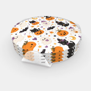 Cute Kawaii Halloween Cats Ghosts Pumpkins Bats Coaster Set