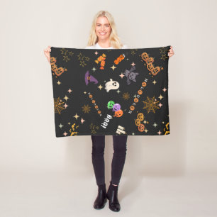 Cute Kawaii Halloween Doodles Spooky Pattern Fleec Fleece Blanket