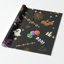 Cute Kawaii Halloween Doodles Spooky Pattern Wrapp