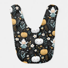Cute Kawaii Halloween Fairy and Pastel Pumpkins Baby Bib