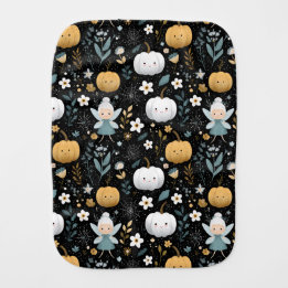 Cute Kawaii Halloween Fairy and Pastel Pumpkins Baby Burp Cloth
