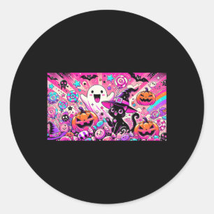 Cute Kawaii Halloween Ghost And Black Cat Art Classic Round Sticker