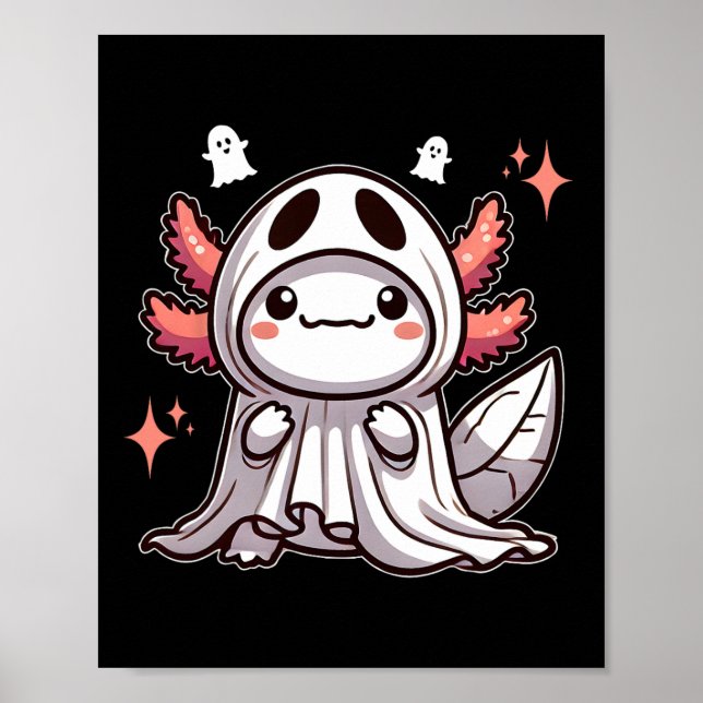 Cute Kawaii Halloween Ghost Axolotl  Poster (Front)