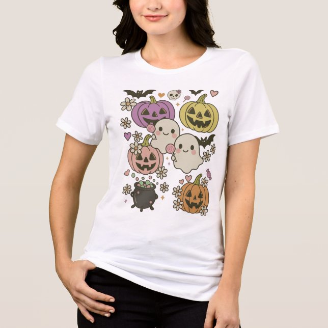 Cute Kawaii Halloween Ghost Pumpkin Tshirt (Front)