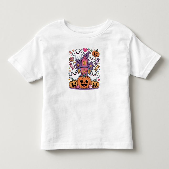 Cute Kawaii Halloween |  Happy Ghosts & Pumpkins Toddler T-shirt (Front)