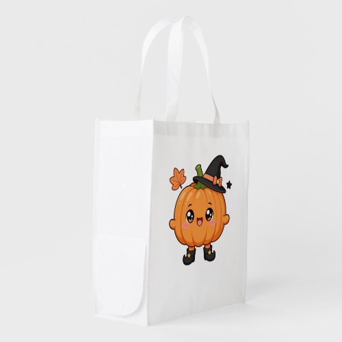 Cute Kawaii Halloween Pumpkin Clipart - Grocery Bag