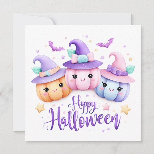 Cute Kawaii Halloween Pumpkins Card (Front)