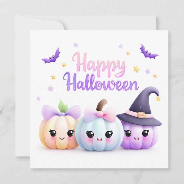Cute Kawaii Halloween Pumpkins Card (Front)