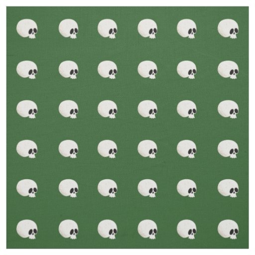 Cute Kawaii Halloween Skull Polka Dots Green Fabric