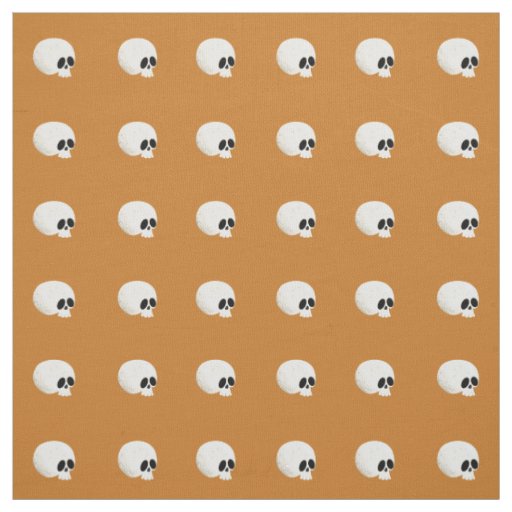 Cute Kawaii Halloween Skull Polka Dots Orange Fabric