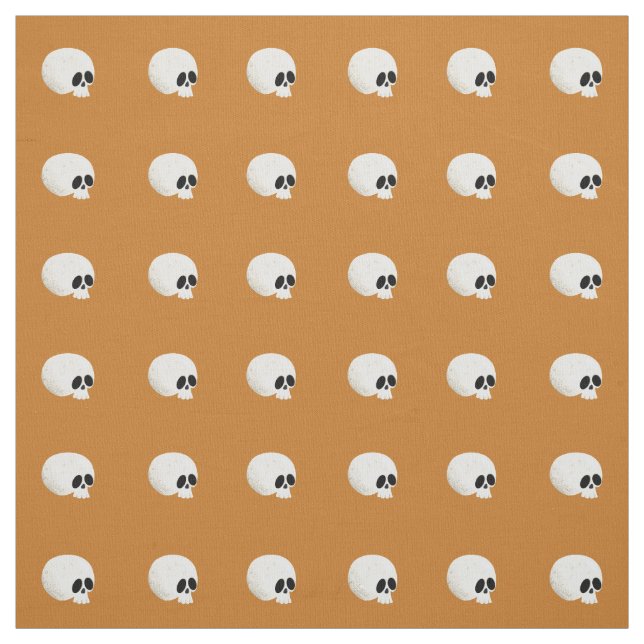 Cute Kawaii Halloween Skull Polka Dots Orange Fabric (Swatch)
