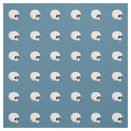 Cute Kawaii Halloween Skull Polka Dots Pale Blue Fabric