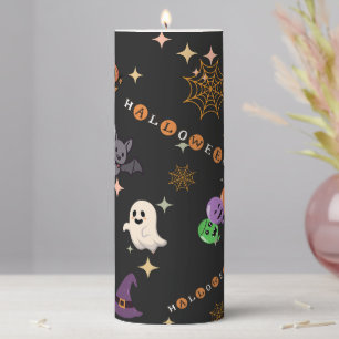 Cute Kawaii Halloween Spooky Pattern Pillar Candle