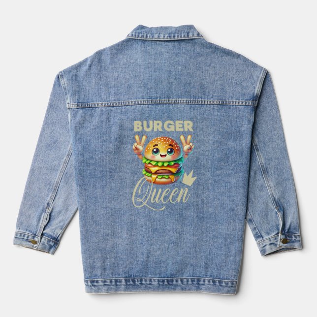 Cute Kawaii Hamburger  Denim Jacket (Back)