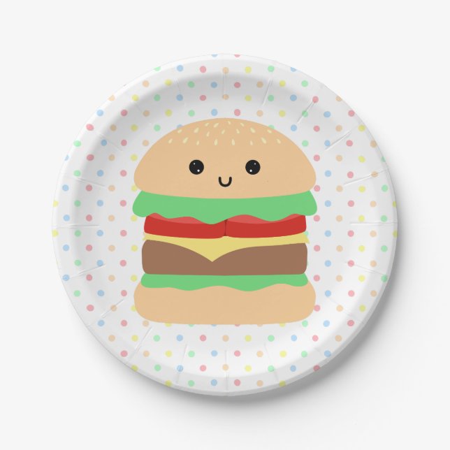 Cute Kawaii Hamburger Paper Plates (Front)