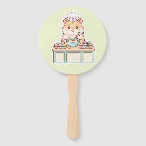 Cute Kawaii Hamster Chef Baking Cupcakes Pastel Hand Fan