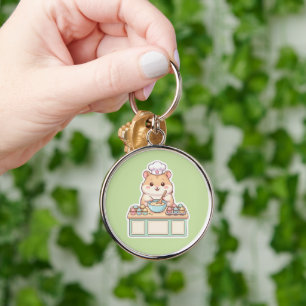 Cute Kawaii Hamster Chef Baking Cupcakes Pastel Keychain