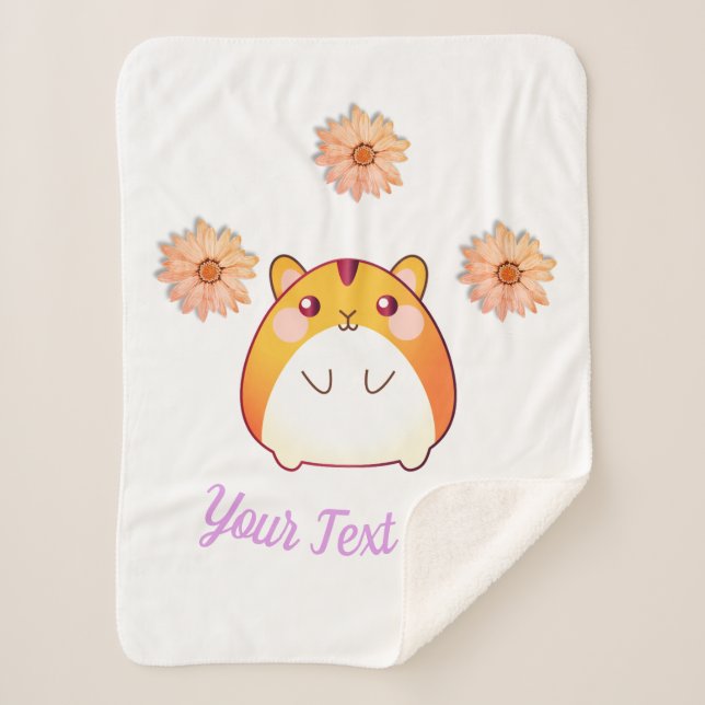 Cute Kawaii Hamster Custom Sherpa Blanket (Front)