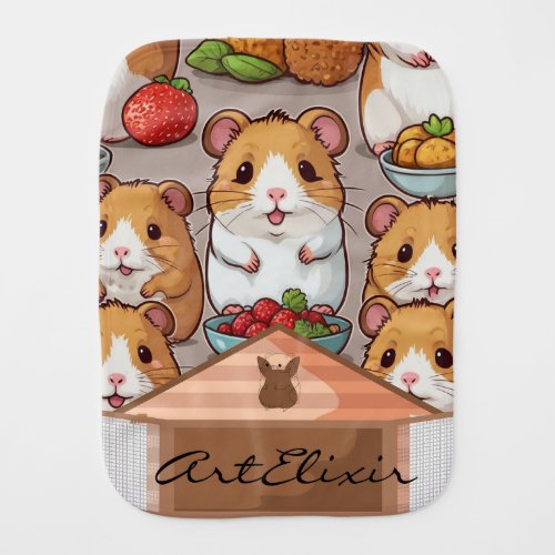 Cute Kawaii hamster eating strawberries  Baby Burp Cloth