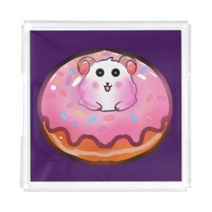 Cute Kawaii Hamster in Pink Frosted Donut Art Acrylic Tray
