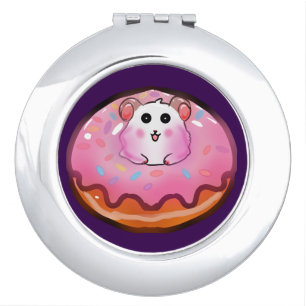 Cute Kawaii Hamster in Pink Frosted Donut Art Compact Mirror