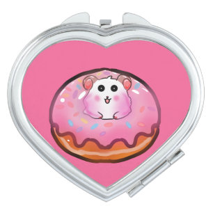 Cute Kawaii Hamster in Pink Frosted Donut Art Compact Mirror