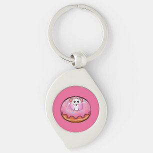 Cute Kawaii Hamster in Pink Frosted Donut Art Keychain