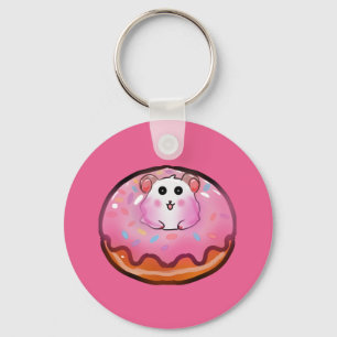 Cute Kawaii Hamster in Pink Frosted Donut Art Keychain