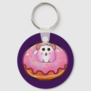 Cute Kawaii Hamster in Pink Frosted Donut Art Keychain