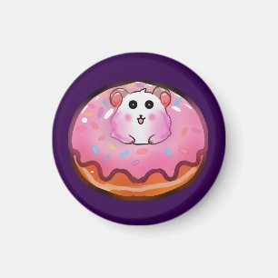 Cute Kawaii Hamster in Pink Frosted Donut Art Magnet