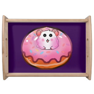 Cute Kawaii Hamster in Pink Frosted Donut Art Serving Tray
